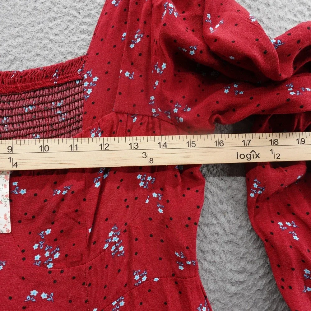 NWT Free People Iris Floral Midi Dress‎ Size Small Wine Red Womens Smocked Boho